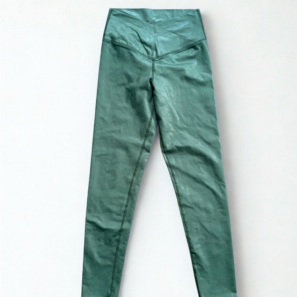 Aerie Women's Faux Leather Leggings M Green Crackle Crossover
